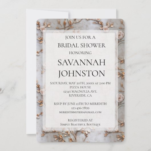 Invitation Douche nuptiale rose pâle chic gris (Devant)