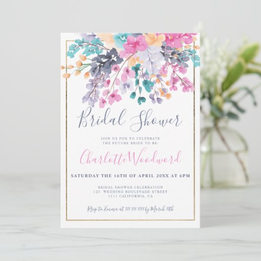 Invitation Douche nuptiale rose pastel (Debout devant)