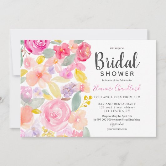 Invitation Douche nuptiale rose pastel chic (Devant)