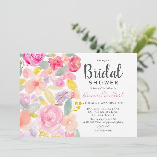 Invitation Douche nuptiale rose pastel chic (Debout devant)