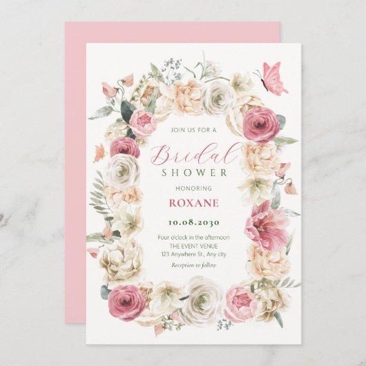 Invitation Douche nuptiale rose pastel pastel (Devant / Derrière)