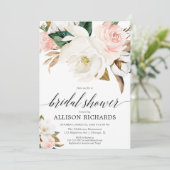 Invitation Douche nuptiale rose rose blanc floral rustique au (Debout devant)