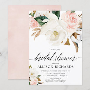 Invitation Douche nuptiale rose rose blanc floral rustique au