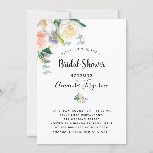 Invitation Douche nuptiale rose rose blanche (Devant)