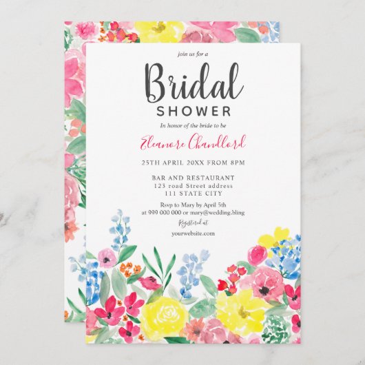 Invitation Douche nuptiale rose rouge rustique (Devant / Derrière)