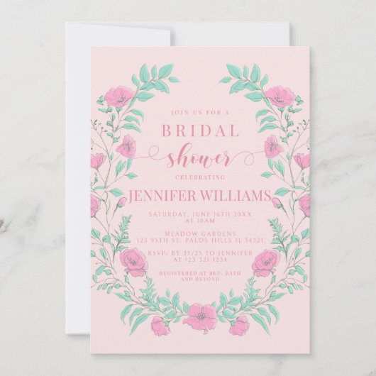 Invitation Douche nuptiale rose turquoise vert (Devant)