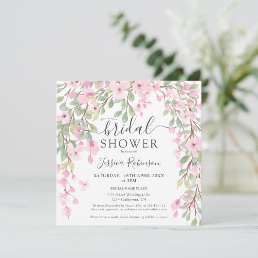 Invitation Douche nuptiale rose-vert moderne (Debout devant)