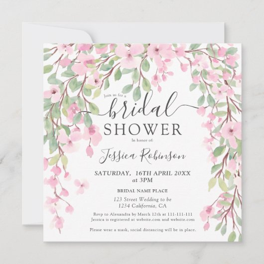 Invitation Douche nuptiale rose-vert moderne (Devant)