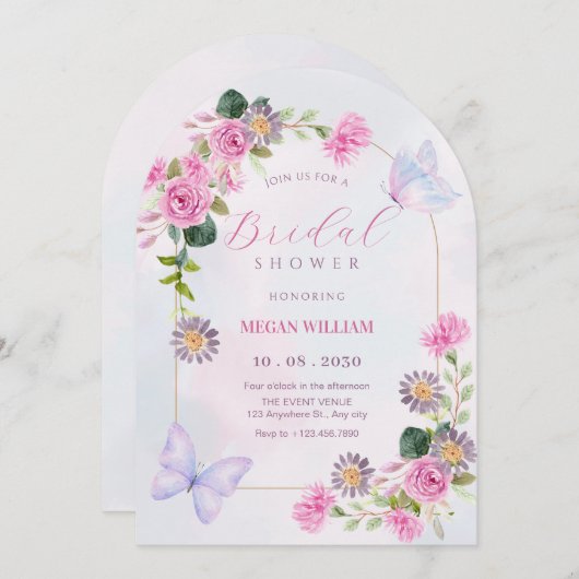 Invitation Douche nuptiale rose violet (Devant / Derrière)