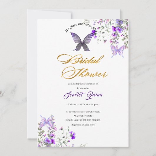 Invitation Douche nuptiale rose violet (Devant)