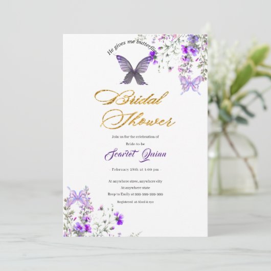 Invitation Douche nuptiale rose violet (Debout devant)