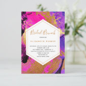 Invitation Douche nuptiale rose violet d'art abstrait moderne (Debout devant)