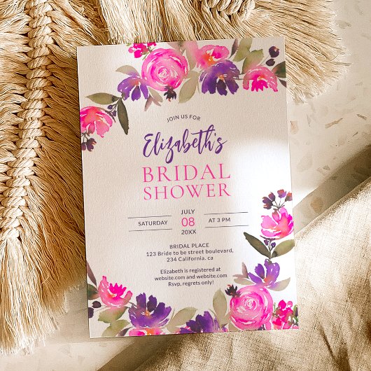 Invitation Douche nuptiale rose violet jolie