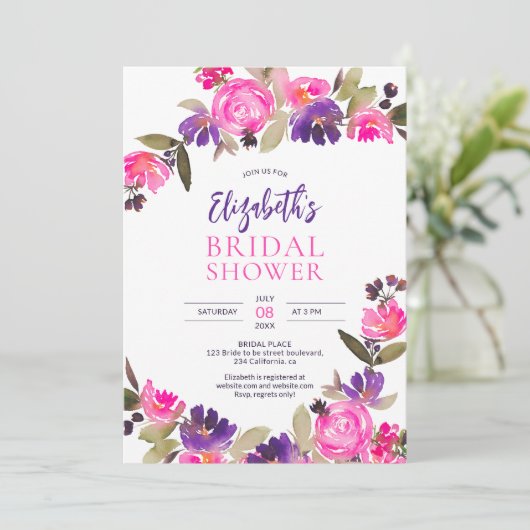 Invitation Douche nuptiale rose violet jolie (Debout devant)
