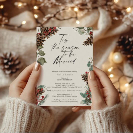 Invitation Douche nuptiale Rustique Pinecones de Noël