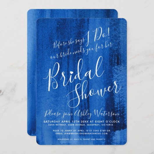 Invitation Douche nuptiale Sapphire d'art bleu profond (Devant / Derrière)