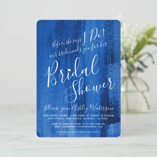 Invitation Douche nuptiale Sapphire d'art bleu profond (Debout devant)