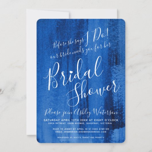 Invitation Douche nuptiale Sapphire d'art bleu profond (Devant)
