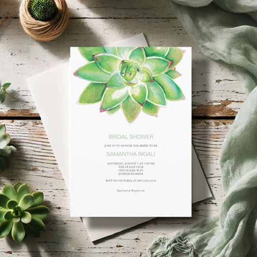 Invitation Douche nuptiale Succulente Aquarelle verte