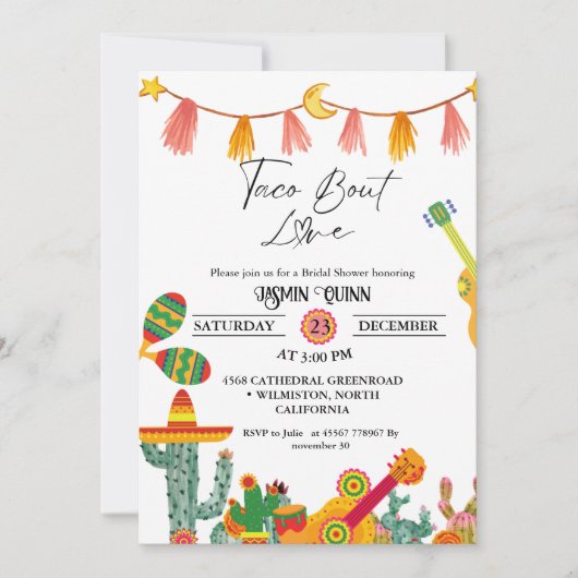 Invitation Douche nuptiale Taco 'Bout Love Cactus (Devant)