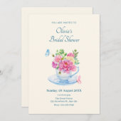 Invitation Douche nuptiale tasse de thé fleurs (Devant / Derrière)