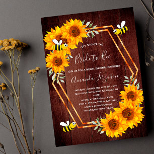 Invitation Douche nuptiale tournesol abeille en bois brun rus