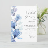 Invitation Douche nuptiale transparente Dusty Blue Floral (Debout devant)