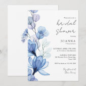 Invitation Douche nuptiale transparente Dusty Blue Floral (Devant / Derrière)