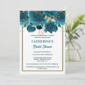 Invitation Douche nuptiale turquoise couleur or blanc rose (Debout devant)