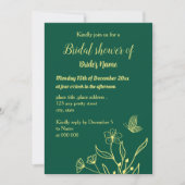 Invitation Douche nuptiale vert émeraude fleur d'or simple (Devant)