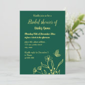 Invitation Douche nuptiale vert émeraude fleur d'or simple (Debout devant)