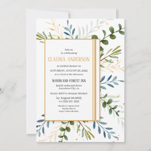 Invitation Douche nuptiale verte Eucalyptus feuillage (Devant)