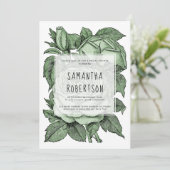 Invitation Douche nuptiale vintage rose verte antique (Debout devant)