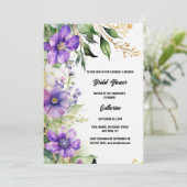 Invitation Douche nuptiale violet fleurs sauvages été floral (Debout devant)