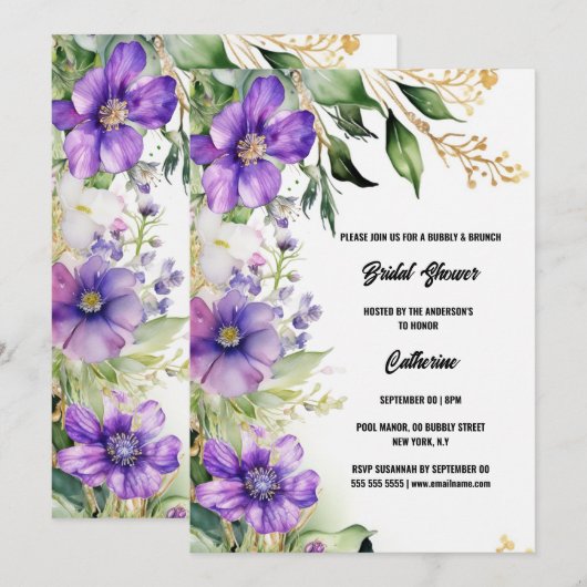 Invitation Douche nuptiale violet fleurs sauvages été floral (Devant / Derrière)