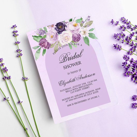 Invitation Douche nuptiale violet fleurs violet arch luxe