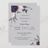 Invitation douche nuptiale violet poussiéreuse et fleurs blan (Devant / Derrière)