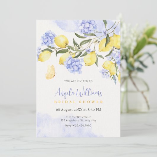 Invitation Douche nuptiale violette aux citrons (Debout devant)