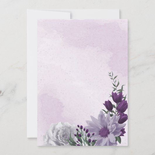 Invitation douche nuptiale violette & blanc fleurie (Dos)