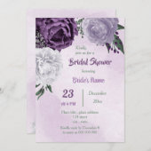 Invitation douche nuptiale violette & blanc fleurie (Devant / Derrière)