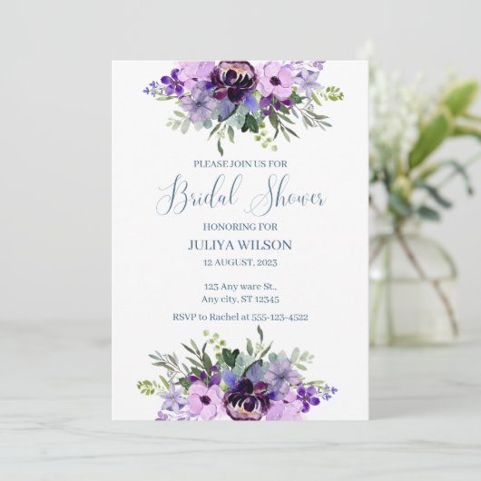 Invitation Douche nuptiale violette et verte (Debout devant)