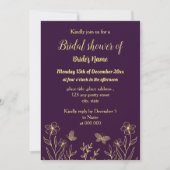 Invitation Douche nuptiale violette fleur d'or simple (Devant)
