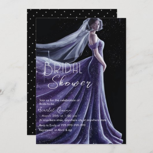 Invitation douche nuptiale violette mariage (Devant / Derrière)