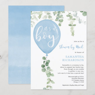 Invitation Douche par baby shower à ballon bleu courrier à eu
