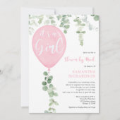 Invitation Douche par ballon rose courrier baby shower à euca (Devant)