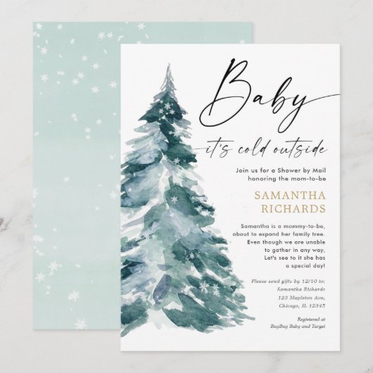 Invitation Douche par courrier baby shower d'hiver neutre pou (Devant / Derrière)