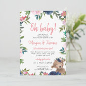 Invitation douche par courrier, baby shower rose (Debout devant)