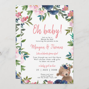 Invitation douche par courrier, baby shower rose