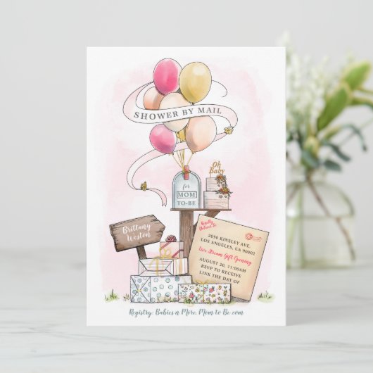Invitation Douche par courrier Baby shower virtuel Balloon bo (Debout devant)