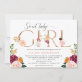 Invitation Douche par courrier bébé fille rose or bordeaux ro (Devant)